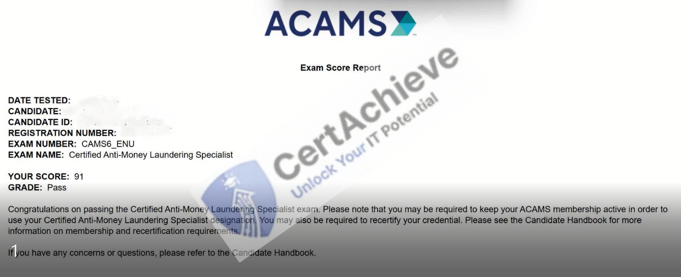 Official ACAMS CAMS Exam 1